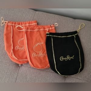 CROWN ROYAL Drawstring Bags, 1 black + 2 peach